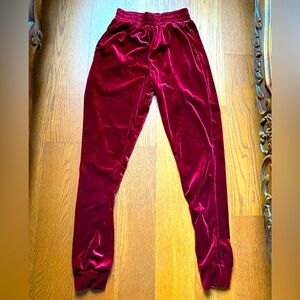 Red velvet jogger pants